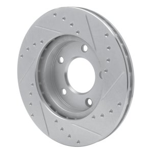 Mazda Protege Brake Rotor (1) - Front Left - R1 Concepts - Drilled & Slotted - Silver - `92-`03